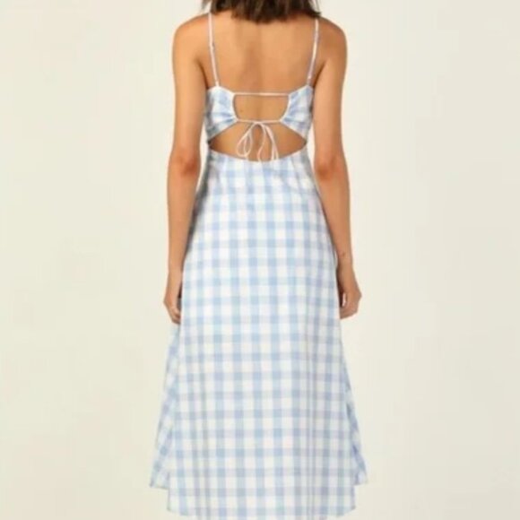 All About May Blue and White Gingham Midi Dress with Cut Outs, 2 - Picture 2 of 12